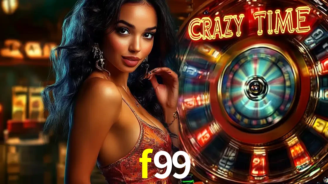 Mulher elegante ao lado da vibrante roda da fortuna do jogo de cassino ao vivo Crazy Time, um dos game shows mais populares e cheios de prêmios do f99.